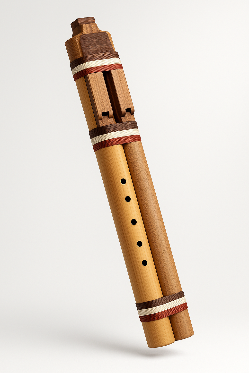 Shamanic Double Drone Flute – Bamboo & Wood – Key of Am or Fm